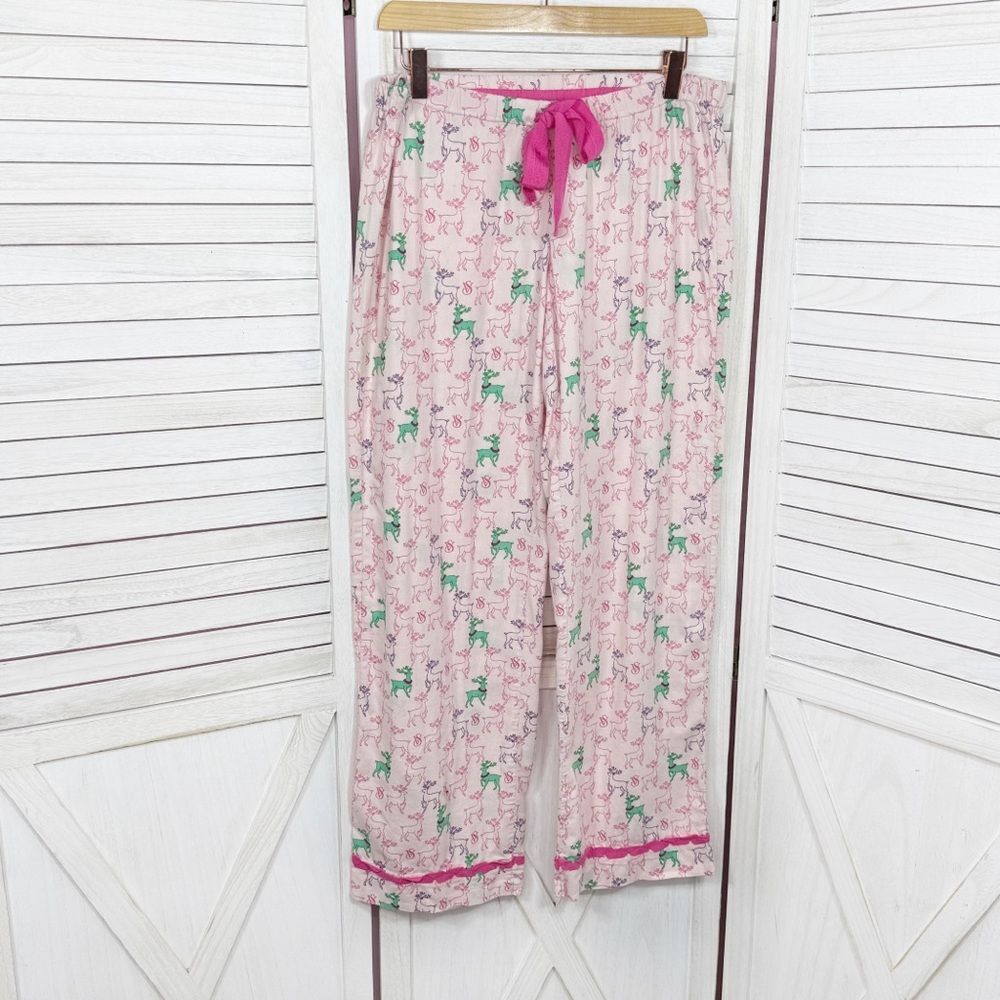 Victoria's Secret Holiday Reindeer Print Flannel Sleep Lounge Pants Pink Small